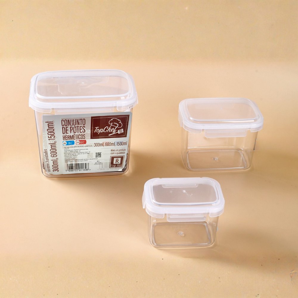 Conjunto com 03 Potes Herméticos Térmicos
