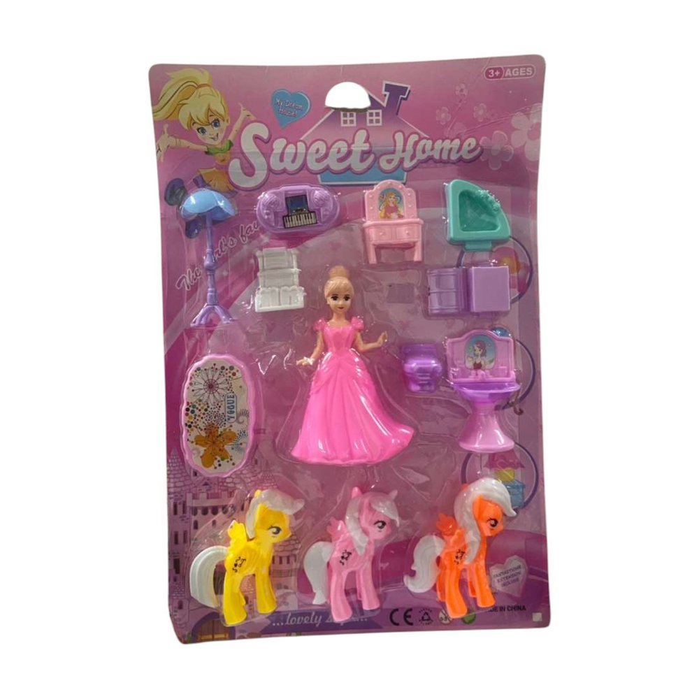 Kit Boneca com 3 Pôneis e Acessórios Sweet Home First — foto 1