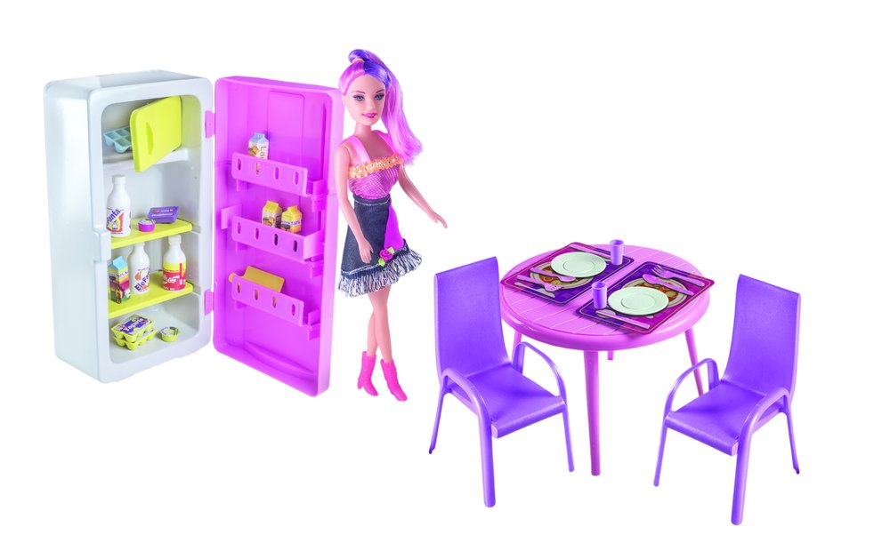 Conjunto Copa Cozinha Geladeira com Boneca - Rosa