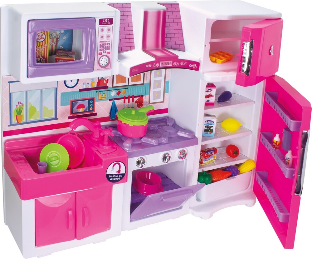Conjunto Cozinha Fogão Geladeira Pia Micro-ondas e Armário - Rosa — foto 1