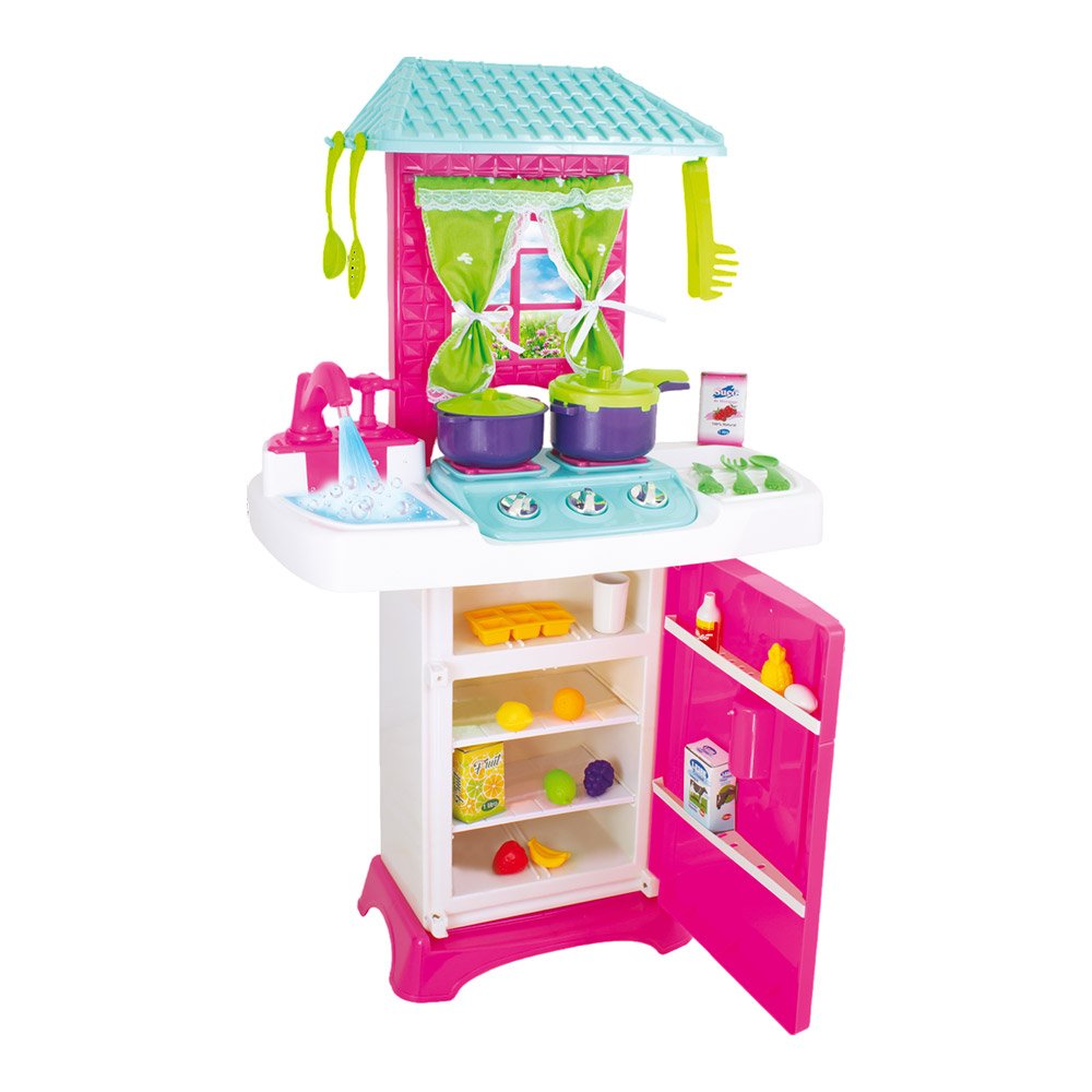 Cozinha Infantil com Telhado, Pia, Geladeira, Fogão e Acessórios Multicoloridos para Faz de Conta — foto 1