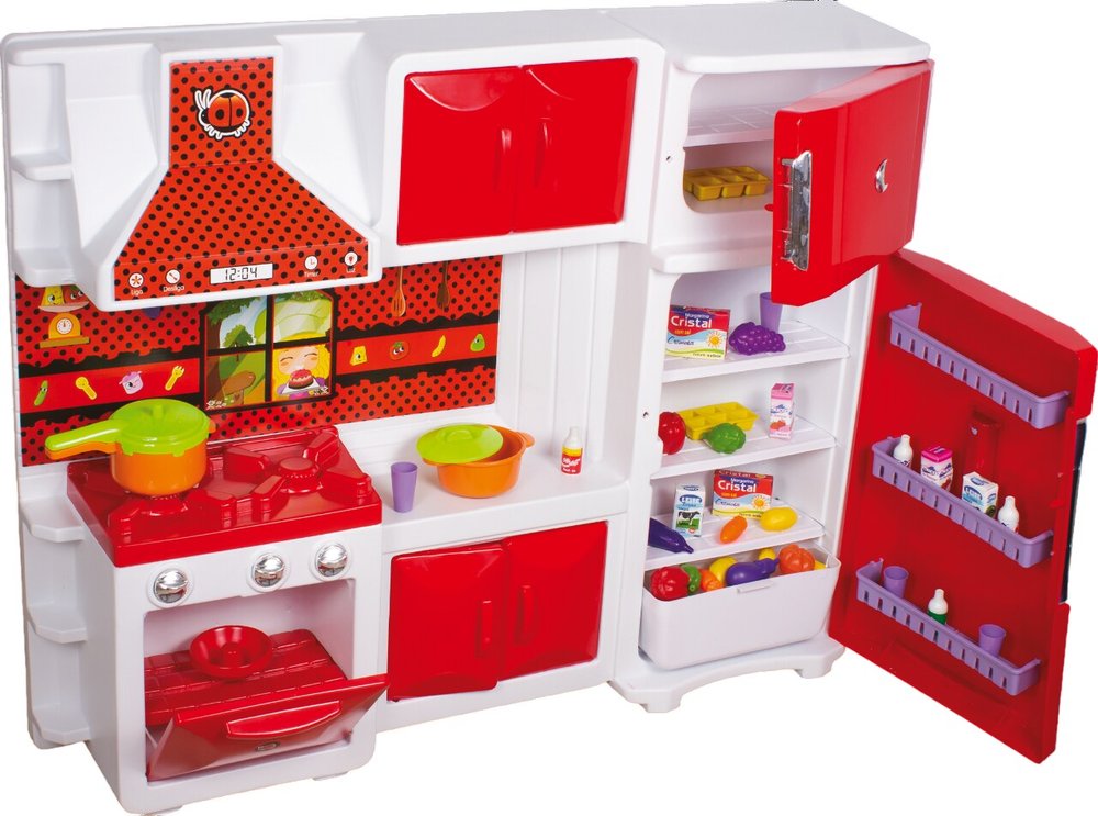 Conjunto Cozinha Infantil Vermelha e Branca 83 cm com Fogão, Geladeira e Armários — foto 1