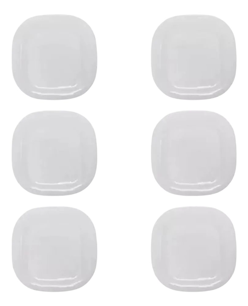 Jogo 6 Pratos Rasos Quadrados Lehavi Branco Vidro 28cm — foto 1