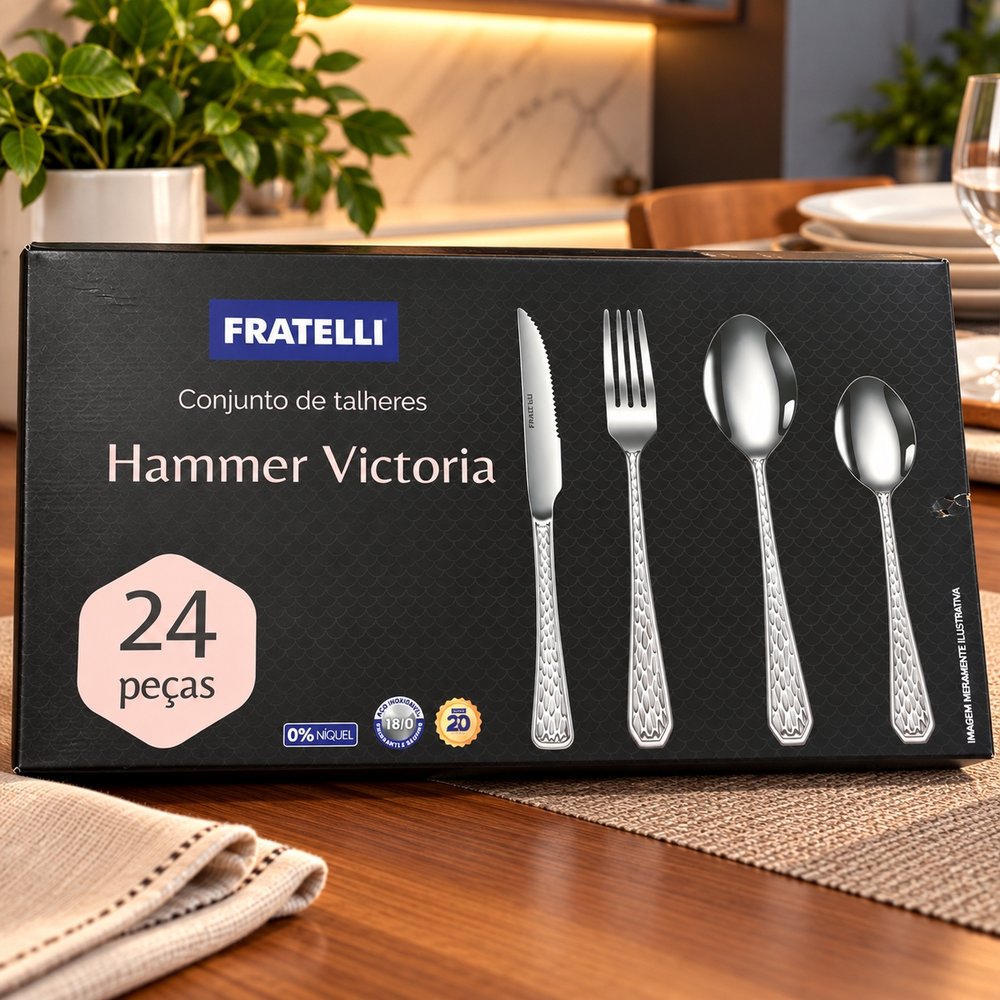 Conjunto de Talheres Hammer Victoria com 24 peças inox — foto 1