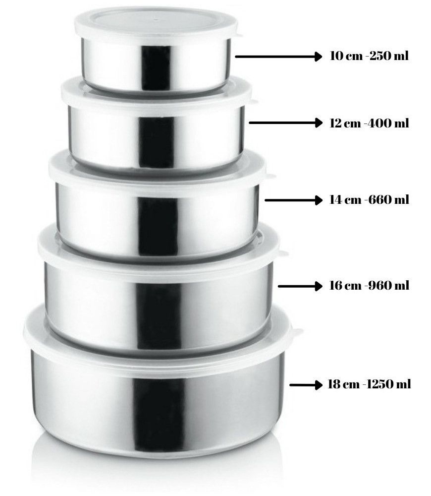 Conjunto De Tigelas Aço Inox 5 Peças Com Tampa Resistente — foto 1