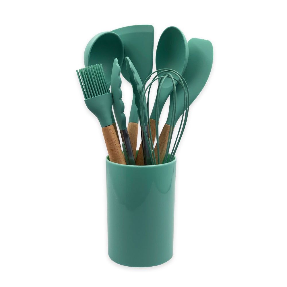 Conjunto de Utensilios Silicone 8 Peças - Verde Escuro — foto 1