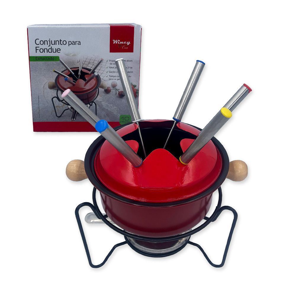 Conjunto Fondue 10 Peças Carne Chocolate Jantar Romântico - VERMELHO — foto 1