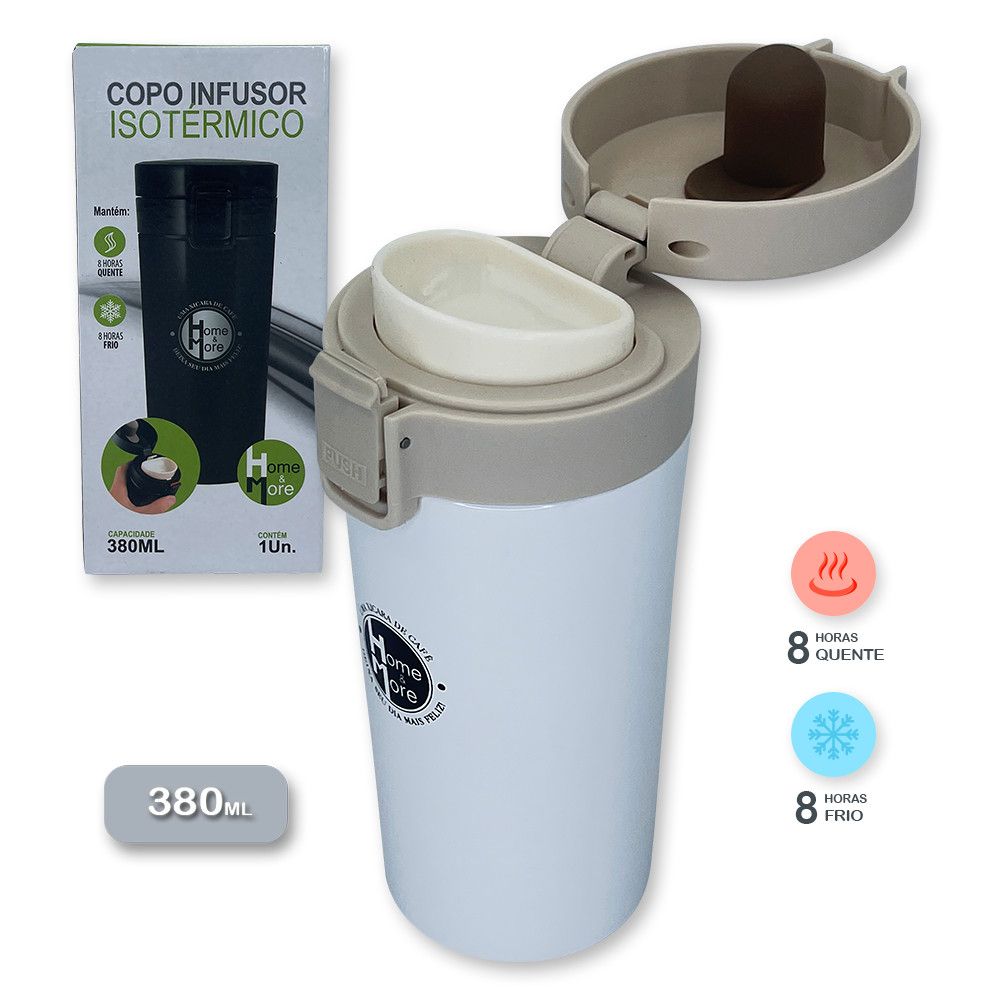 Copo Térmico Infusor 380ml Aço Inox Garrafa A Vácuo - BRANCO — foto 1