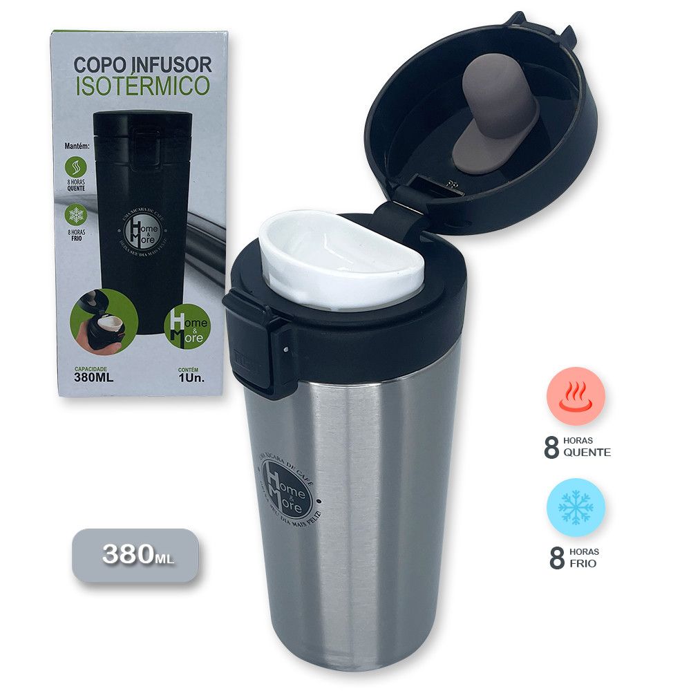 Copo Térmico Infusor 380ml Aço Inox Garrafa A Vácuo - CINZA — foto 1
