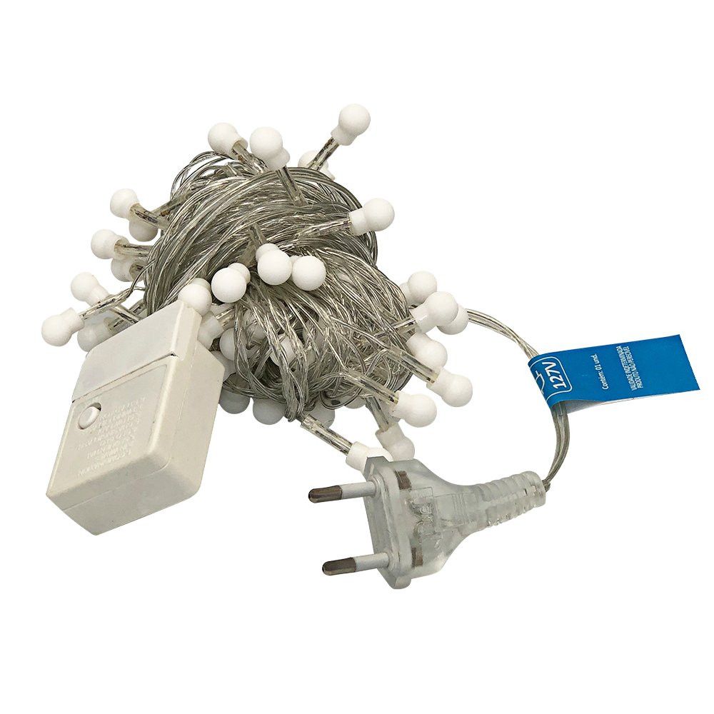 Cordão Led Fio Luz Varal 8 Funções com 100 Bolinhas Branco Quente 127v — foto 1
