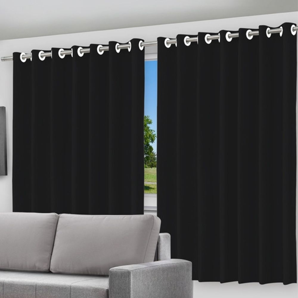 Cortina Blackout Voil Preta 2,80x2,60m com Ilhós — foto 1