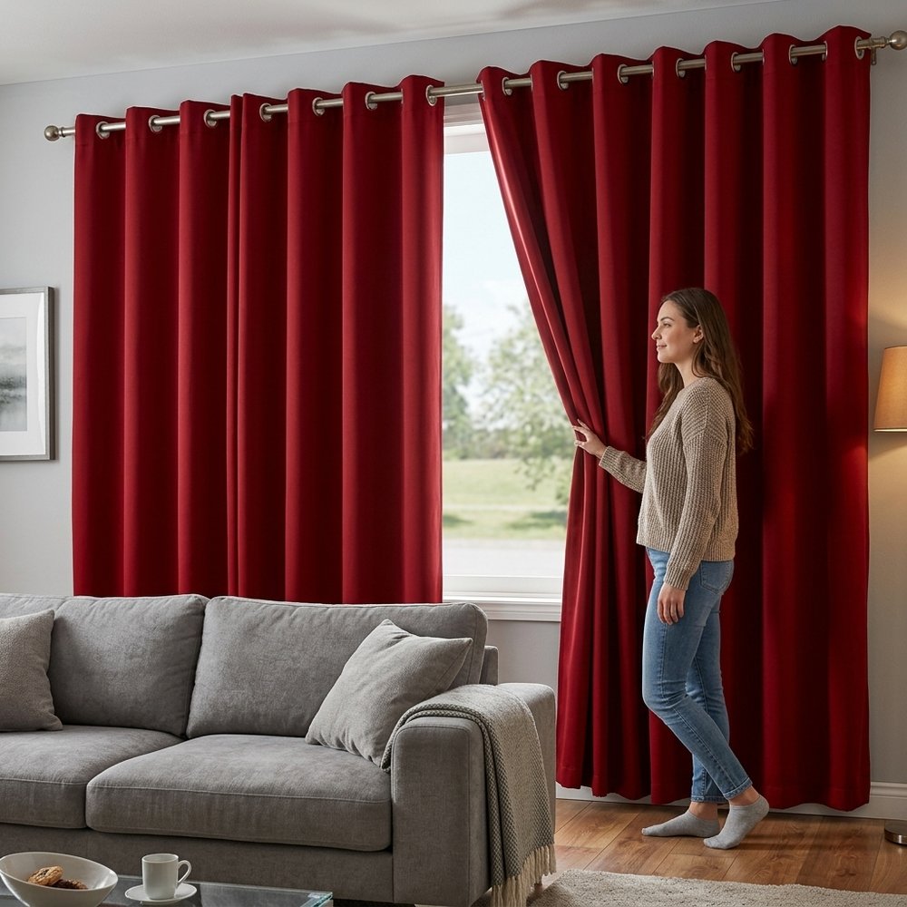 Cortina Blackout com Forro 2 em 1 Voil Vermelho com ilhos - 280x260cm