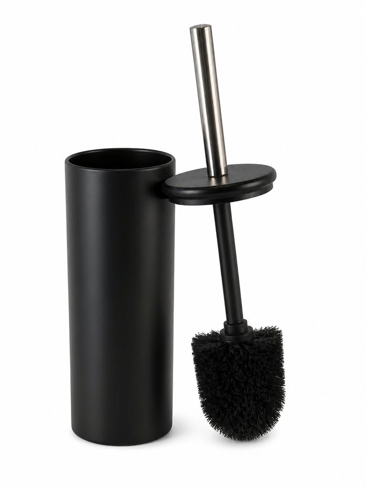 Escova Sanitária Com Suporte Tampa Aço Inox- preta — foto 1