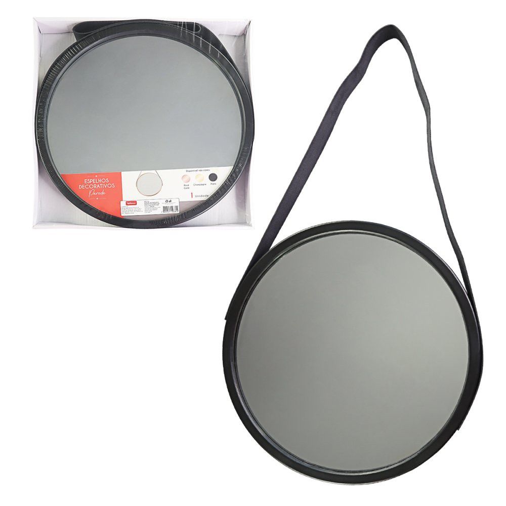 Espelho Decorativo Pequeno Redondo 45cm Preto — foto 1