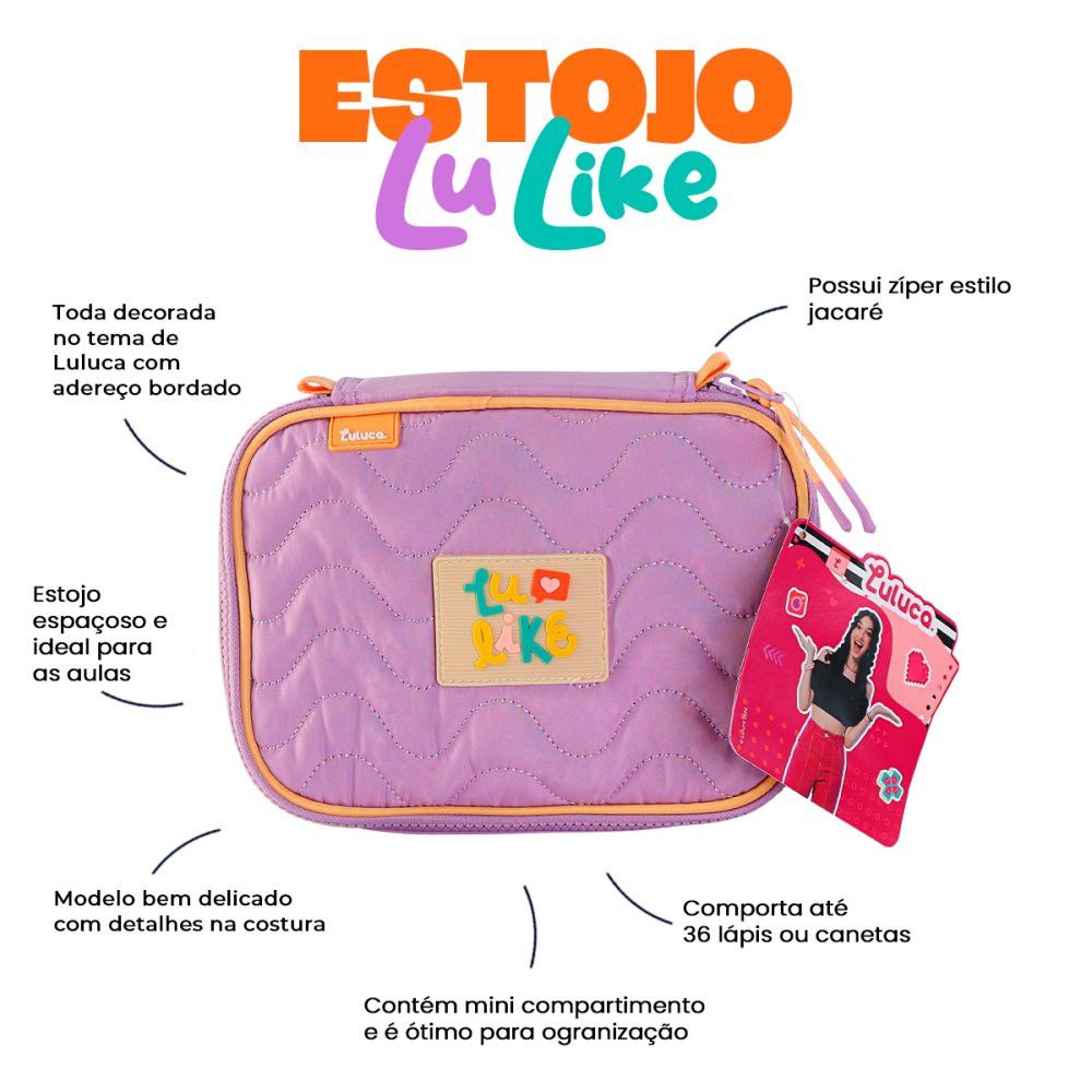 Estojo Escolar Luluca Lilás Clio Style para 36 Lápis