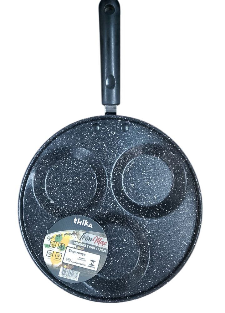 Frigideira Com 3 Divisórias Antiaderente Para Ovos 23cm - Preta — foto 1