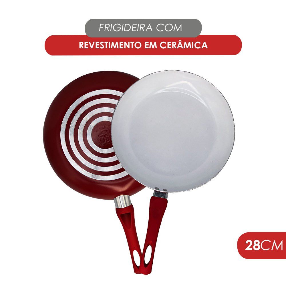Frigideira SQ Vermelha Cerâmica Antiaderente 28cm — foto 1