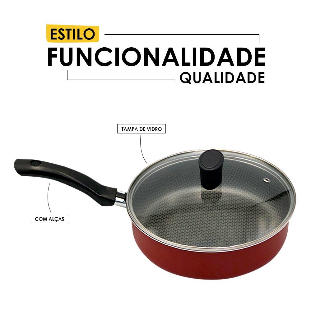 Frigideira Enjoy Reta 20cm com Tampa de Vidro — foto 1