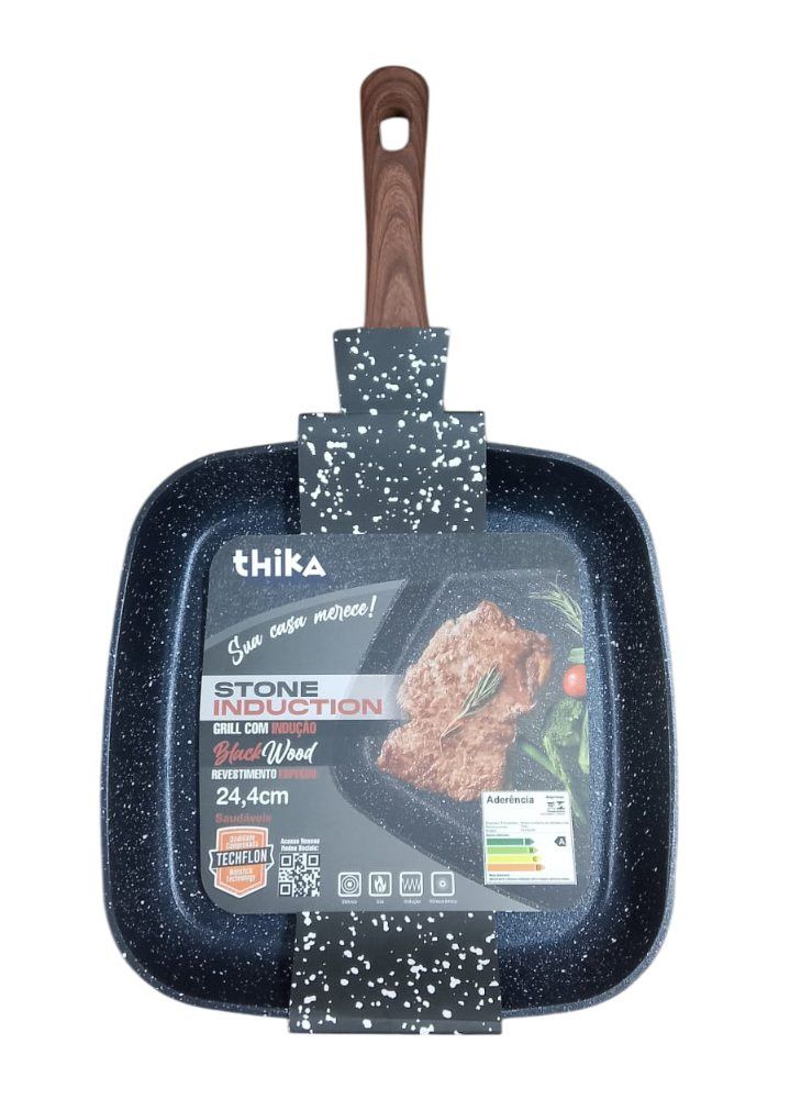 Frigideira Grill Quadrada Thika 24,4cm Preta Indução — foto 1