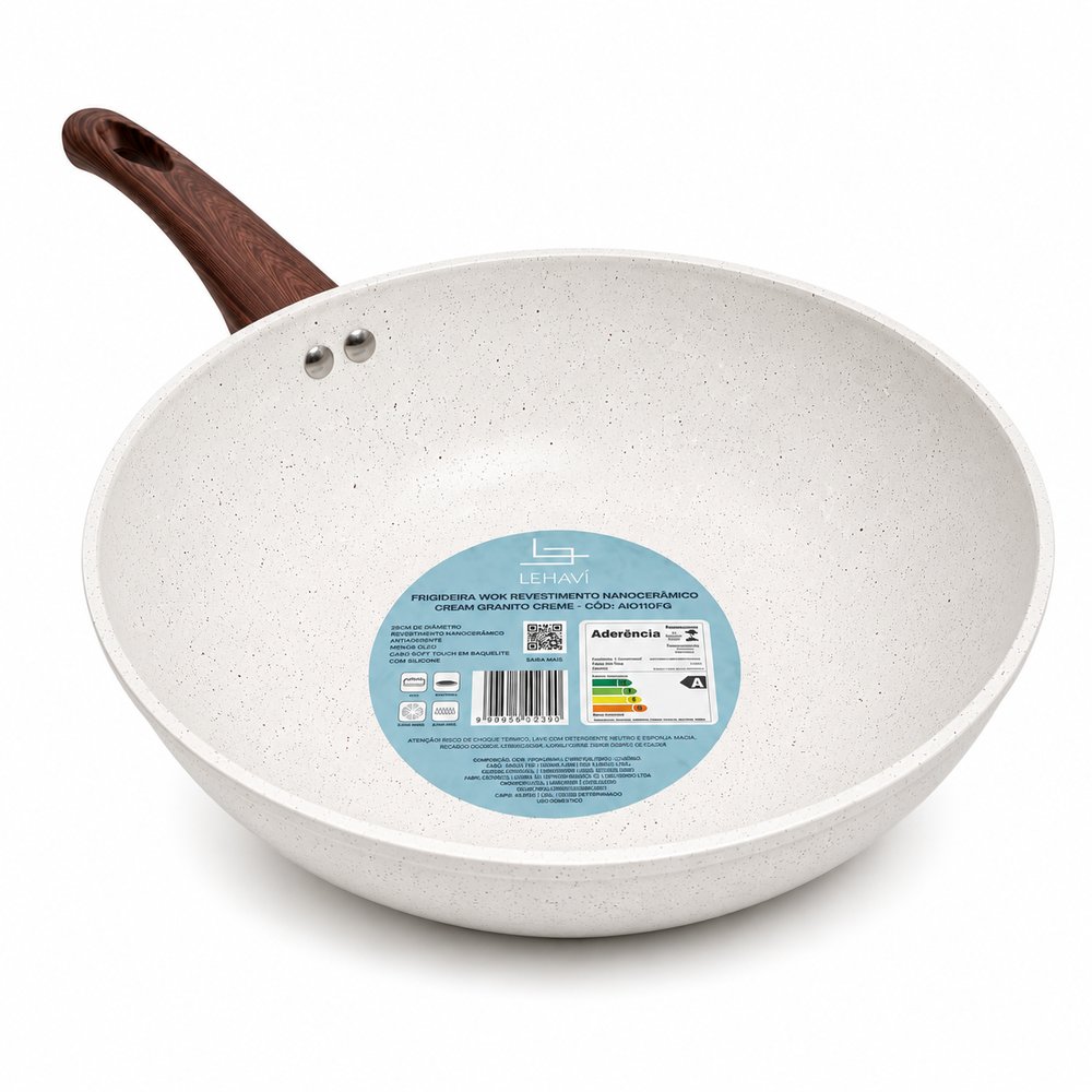 Frigideira Wok Lehavi Creme 28cm Nanocerâmica 3,6L