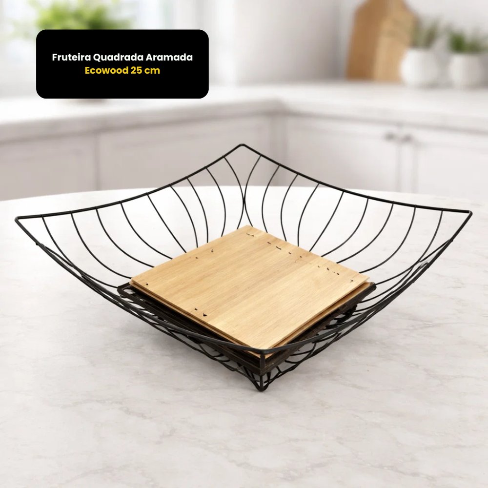 Fruteira Quadrada Aramada Ecowood 25 cm