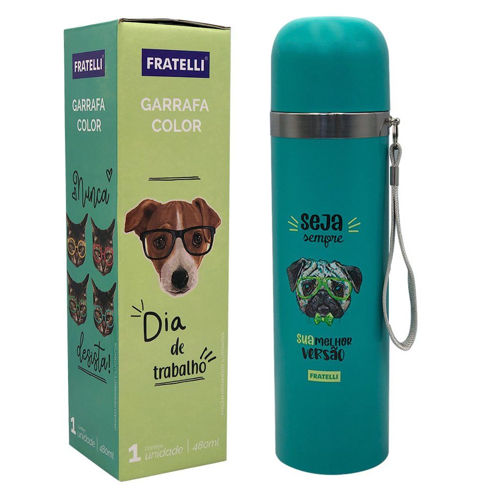 Garrafa Fratelli Inox Verde 480ml com Estampa de Pets — foto 1
