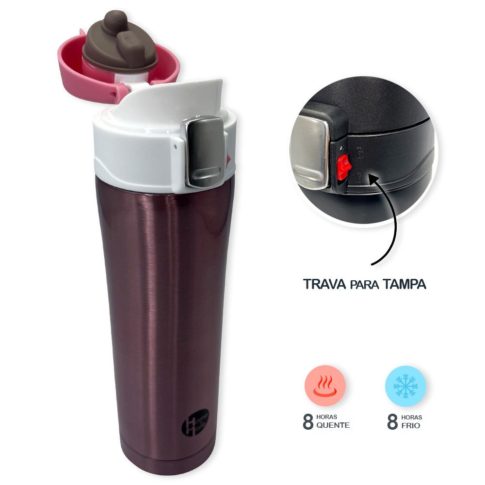 Garrafa Térmica Inox 500ml Rosa com Bico Flip Top — foto 1