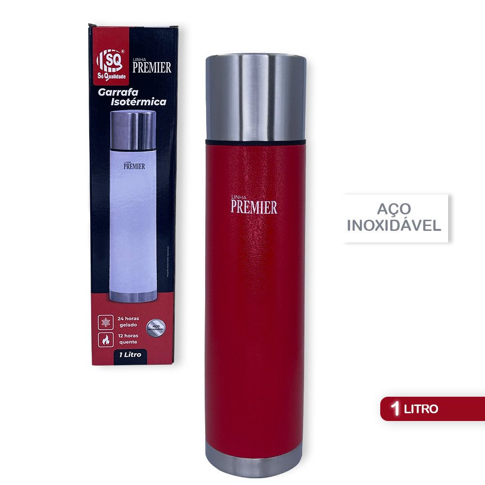 Garrafa Térmica Inox Quente Frio 1 litro Vermelha — foto 1