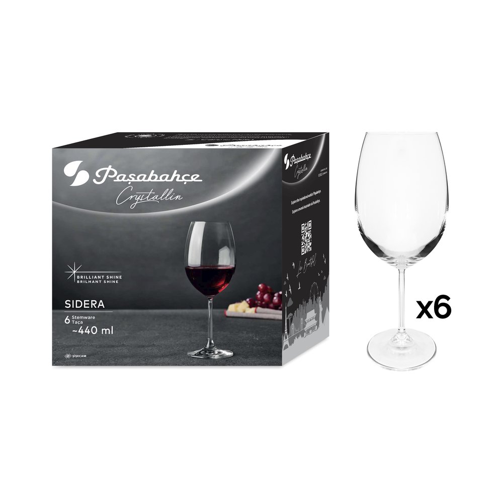 Jogo de 6 Taças de Cristal Transparente 440 ml com Design para Vinho e Bebidas