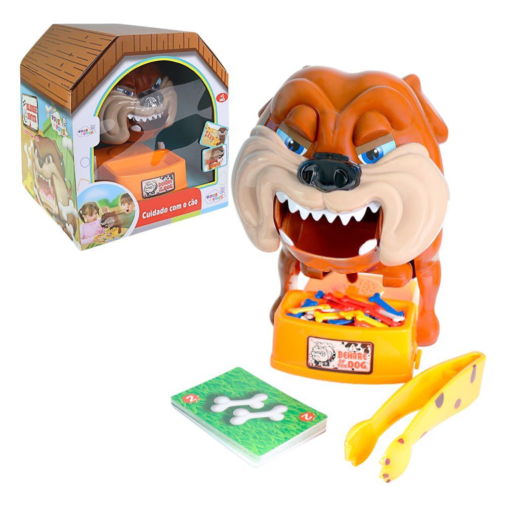 Jogo Buldogue Pega Ossos Infantil com Pegador e 30 Ossos Multicoloridos