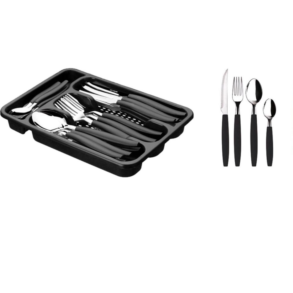 Jogo de Faqueiro 25 Peças Preto em Aço Inox e PP com Porta-Talheres para Mesa de 6 Pessoas — foto 1