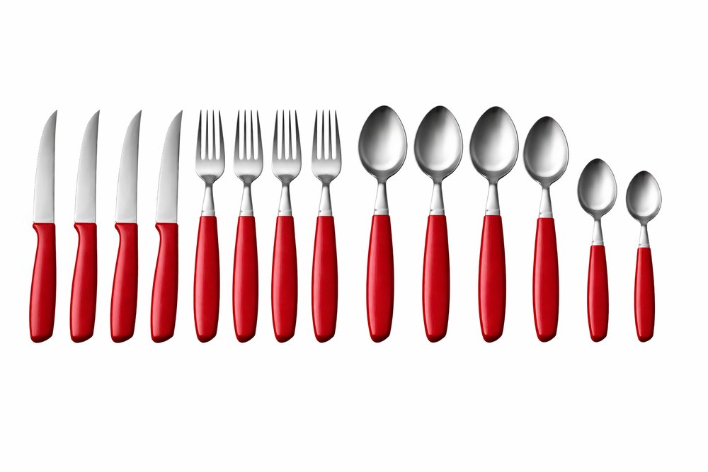 Jogo de Talheres Veneza Vermelho 25 Peças com Pote de Vidro para Organização da Mesa