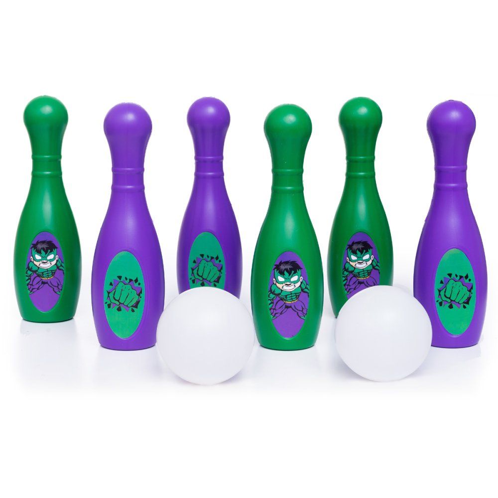 Jogo de Boliche Infantil Hulk 8 Peças com 6 Pinos de 28 cm e 2 Bolas — foto 1
