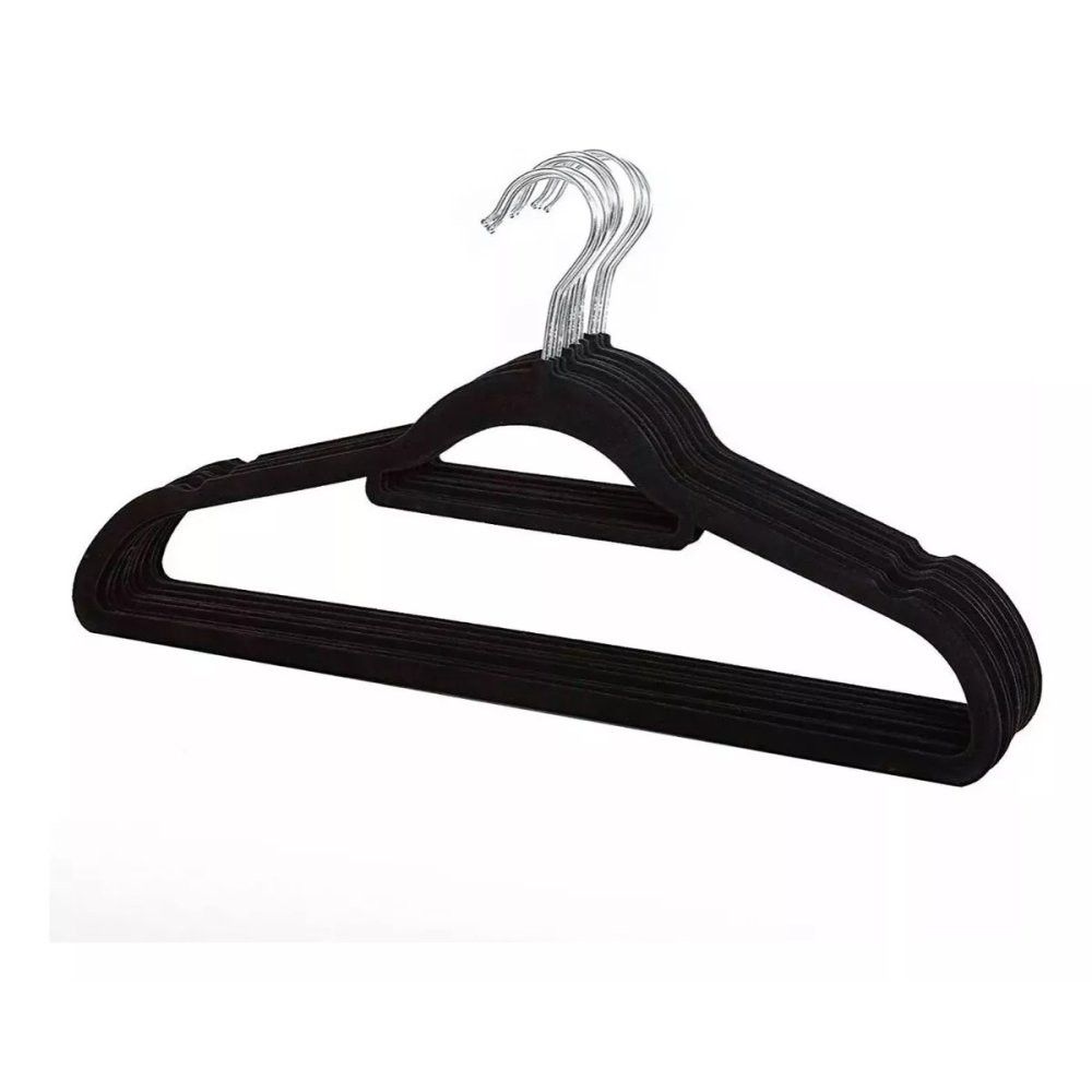 Kit 10 Unidades Cabides Slim Veludo Preto