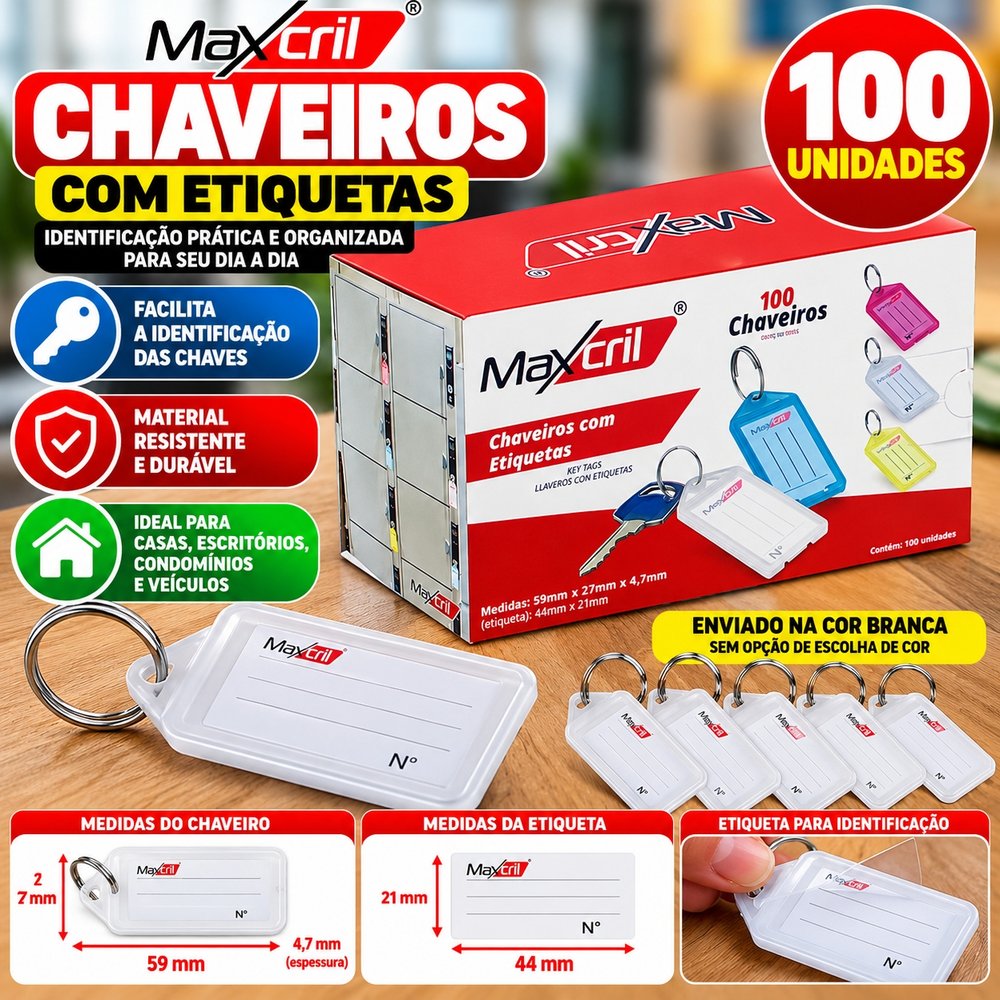 Kit 100 Chaveiros Etiqueta Identificação de Chave — foto 1