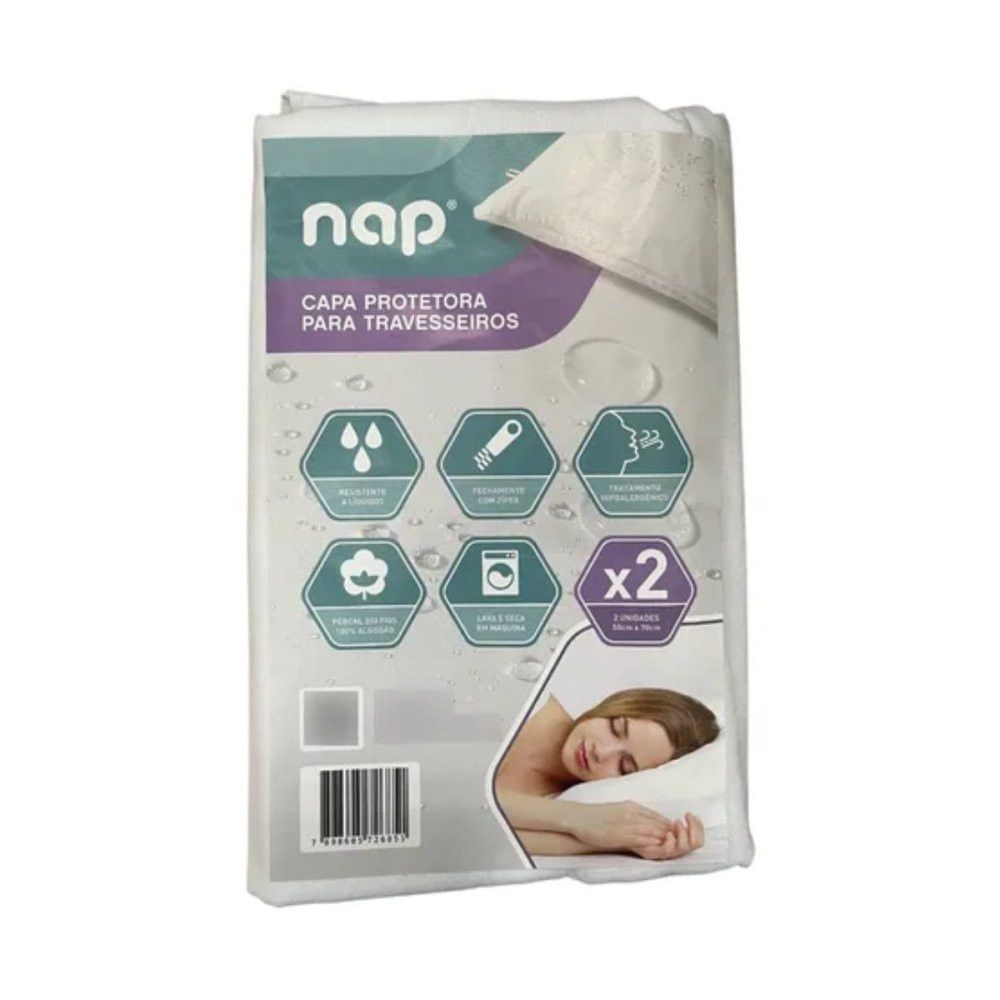 Kit 2 Capas Protetoras Travesseiro NAP 200 Fios 50x70cm — foto 1