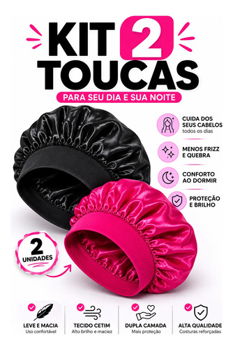 Kit 2 Toucas de Cetim Premium Antifrizz para Dormir