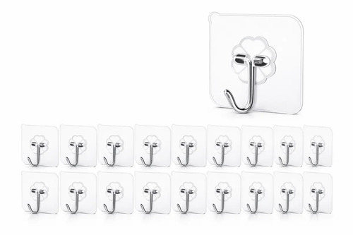 Ganchos Adesivos de Aço Inox, Kit com 20 Unidades