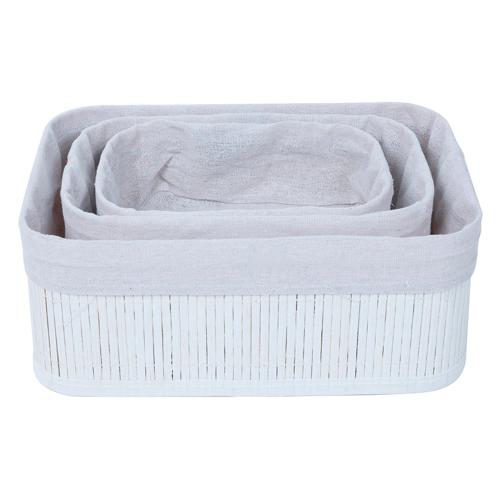 Kit 3 Cestos Organizadores Lehavi Bambu Branco