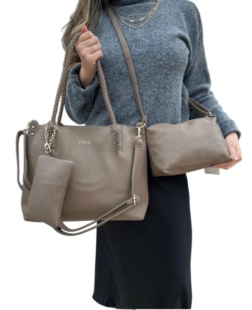 Kit 3 Peças Bolsa Feminina Estilo Tote - Caqui — foto 1