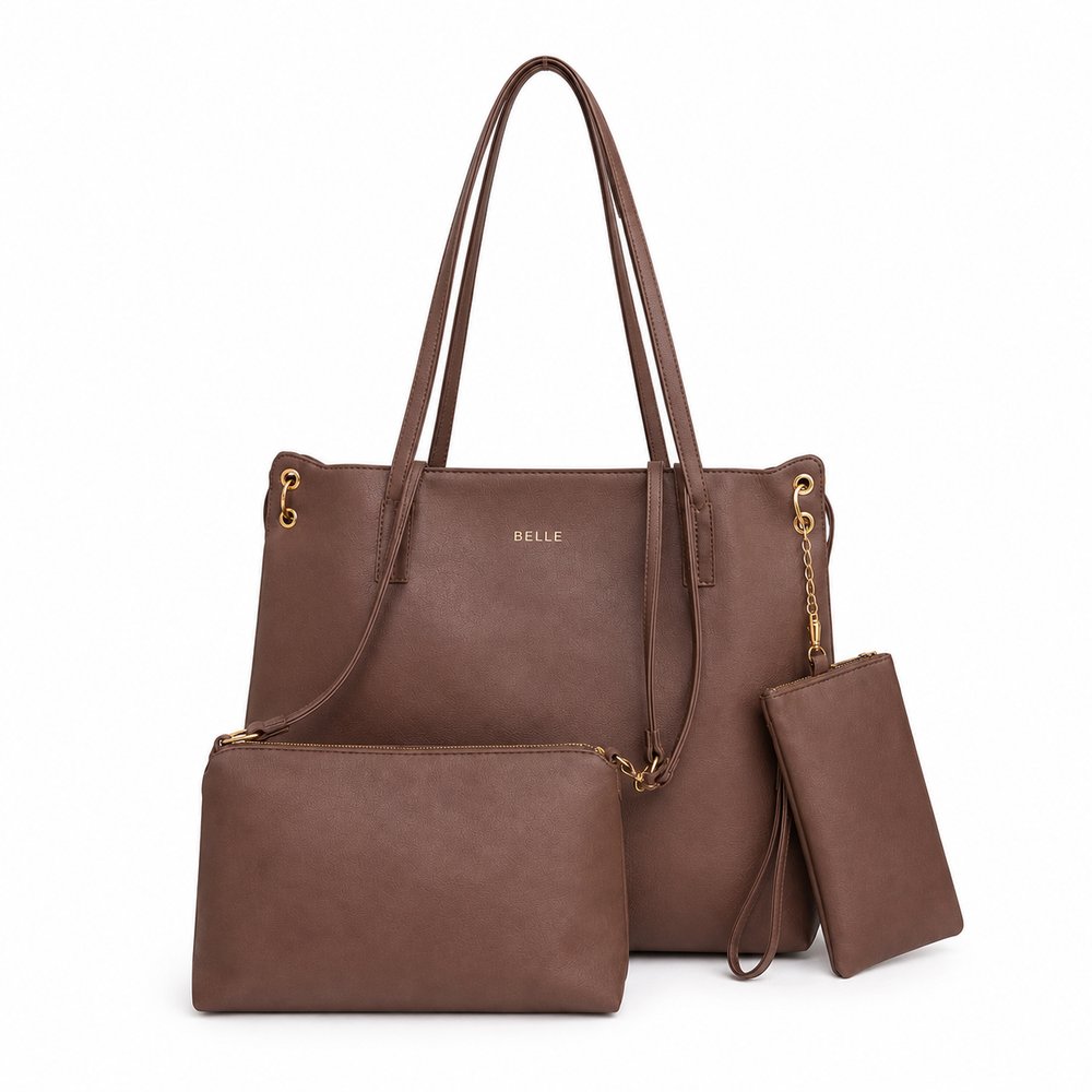 Kit 3 Peças Bolsa Feminina Estilo Tote - Marrom — foto 1