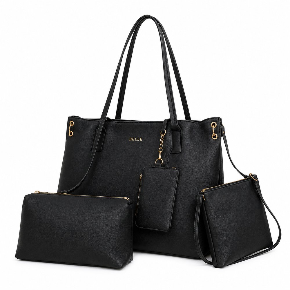 Kit 3 Peças Bolsa Feminina Estilo Tote - Preta — foto 1