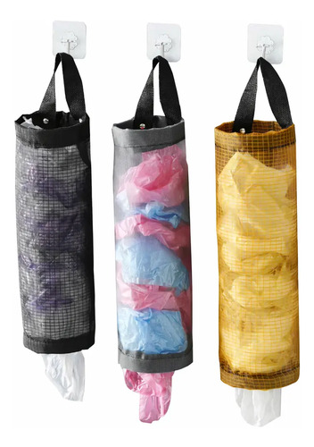 Kit 3 Porta Sacolas Puxa Saco com 3 Ganchos Adesivos