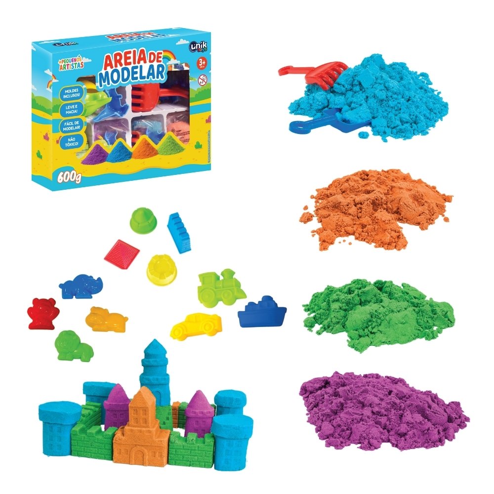 Kit Areia de Modelar Infantil 600 g com 4 Cores e 8 Acessórios para Crianças a Partir de 3 Anos — foto 1