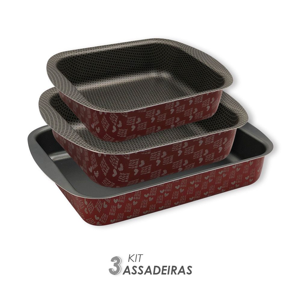 Kit 3 Assadeiras Alegrete Antiaderentes Vermelhas — foto 1