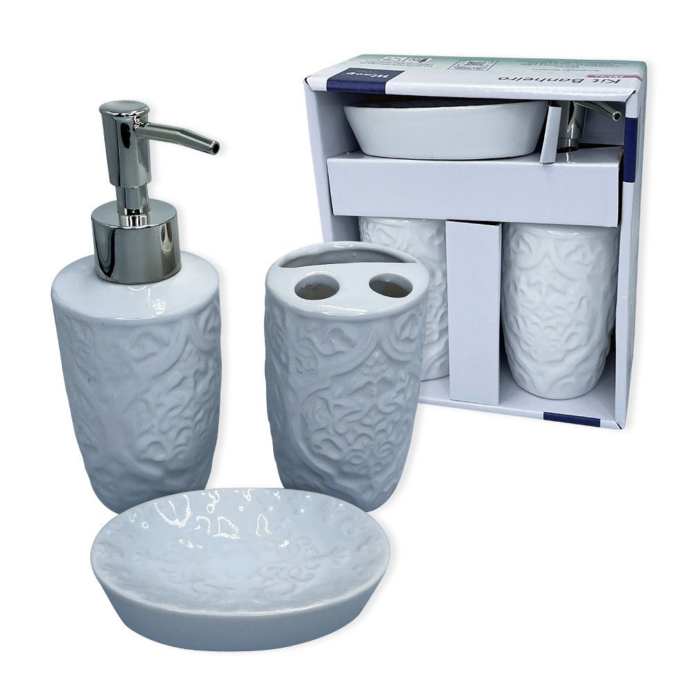 Kit Banheiro Wincy Porcelana Branca Arabesco 3 Peças — foto 1