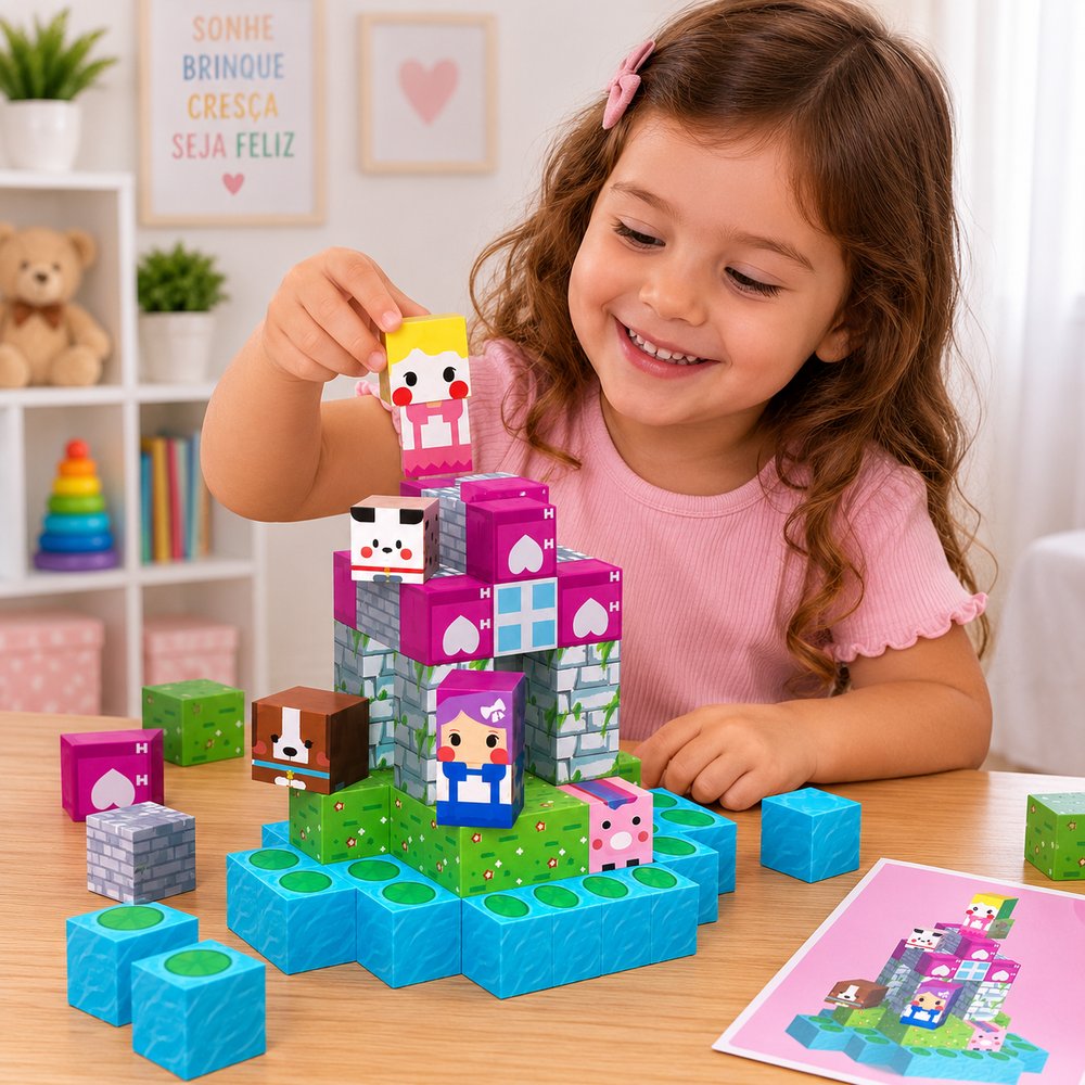Kit Bloco Magnético Infantil com 60 Peças - Rosa — foto 1