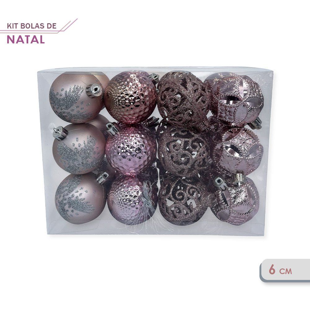 Kit Bolinhas De Natal 6cm Enfeite Natalino 24un Rosé — foto 1