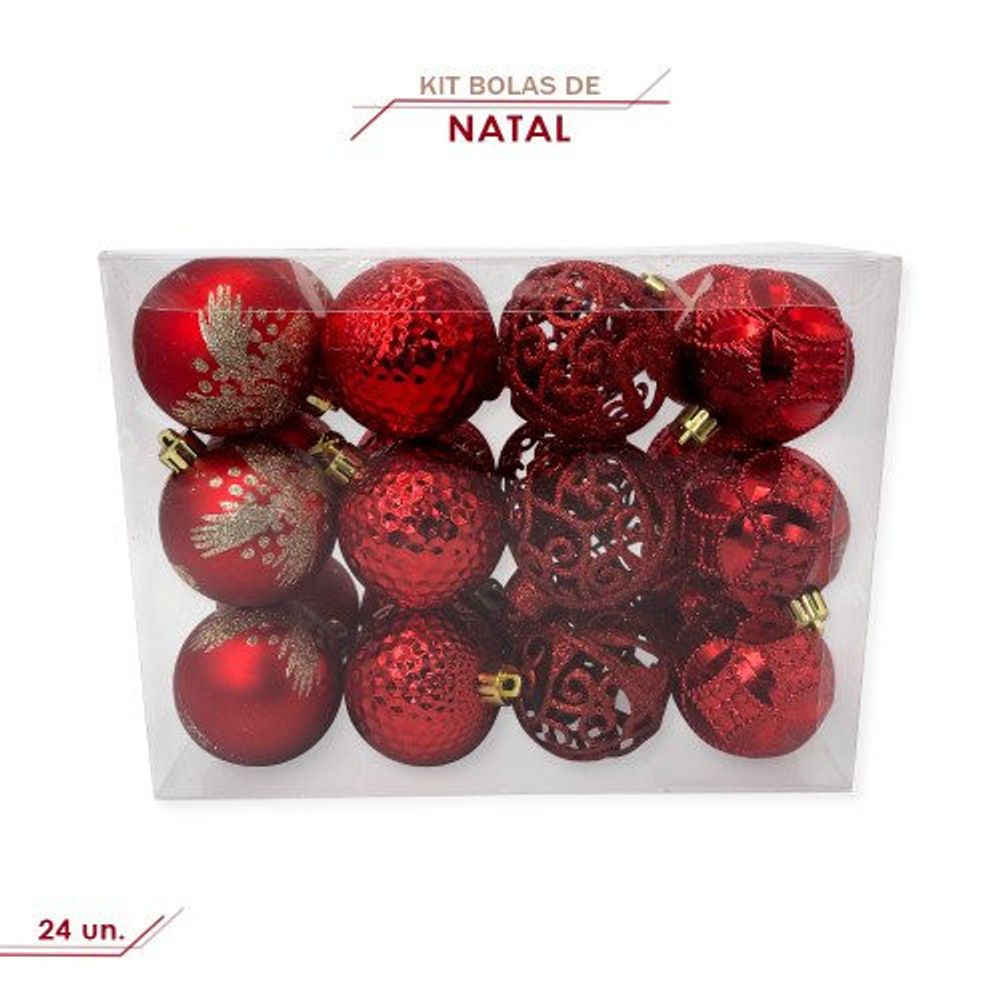 Kit Bolinhas De Natal 6cm Enfeite Natalino 24un Vermelho — foto 1