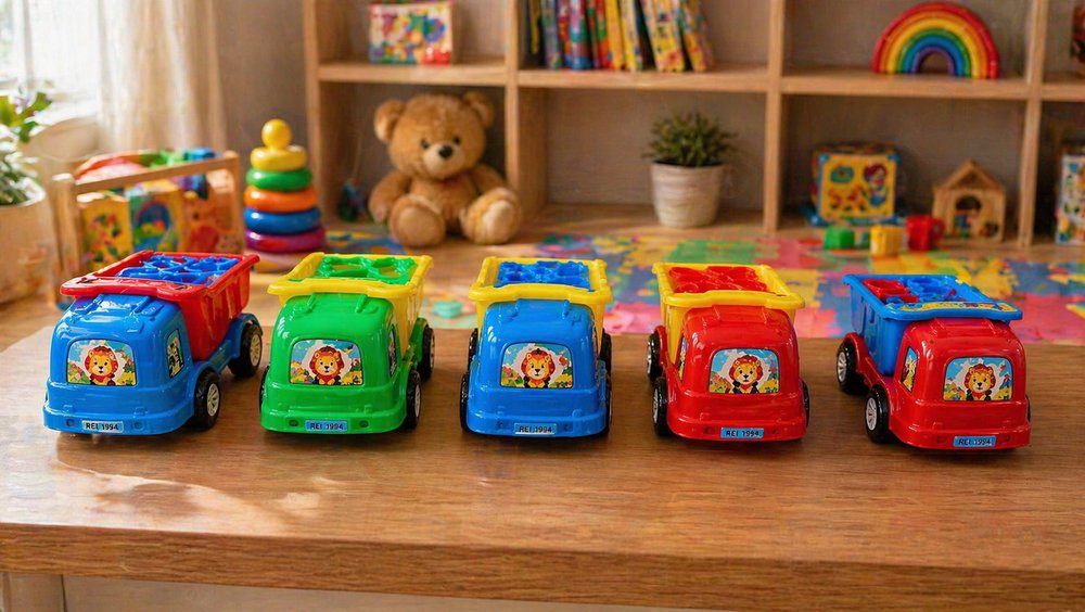 Caminhão Caçamba Didático Infantil 36 cm com Tampa de Encaixe e 5 Formas Geométricas — foto 1